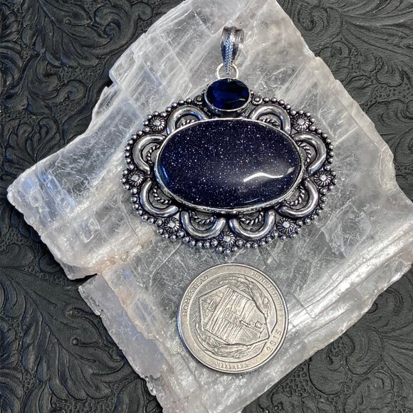 Blue Goldstone and Gem Bohemian Pendant Stone Crystal Jewelry - Picture 5 of 6
